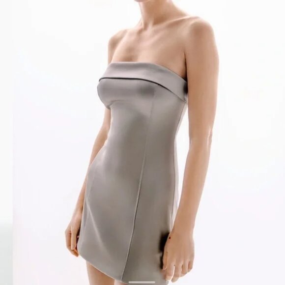 Aritzia Dresses & Skirts - Aritzia Ten by Babaton Shimmer Satin Tube Dress Silver Grey Size 4